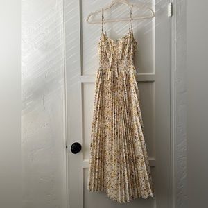 J. Crew yellow white ditzy floral pleated a line midi sun dress pockets 00 EUC